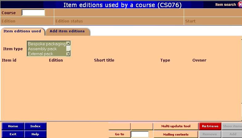 Item editions used screen (CS076)